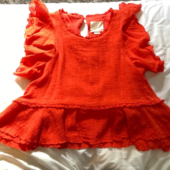 X-Small Anthropologie Orange weaved cotton swing top - Picture 2 of 6